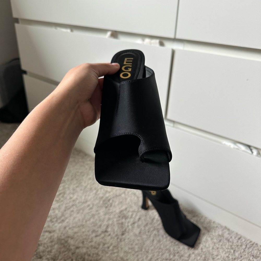 EGO Black Open-Toe Heeled Mules